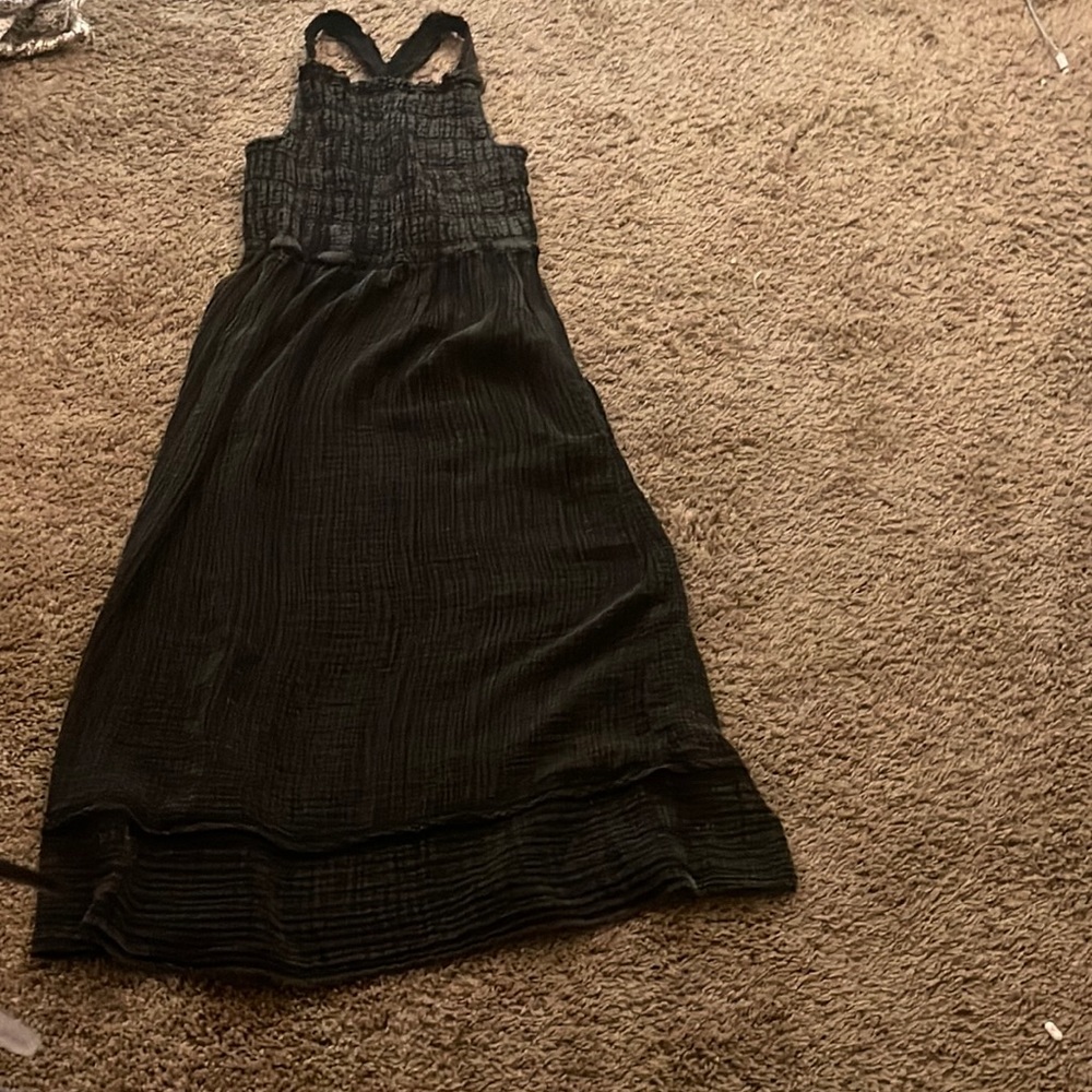 NWT ANTHROPOLOGIE SMOCKED MIDI DRESS BLACK SIZE MEDIUM